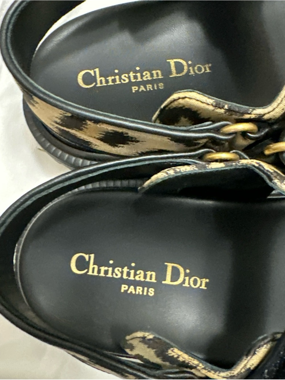 Dior Black Leather Sandals with Beige Leopard-Print Straps - Picture 6 of 8